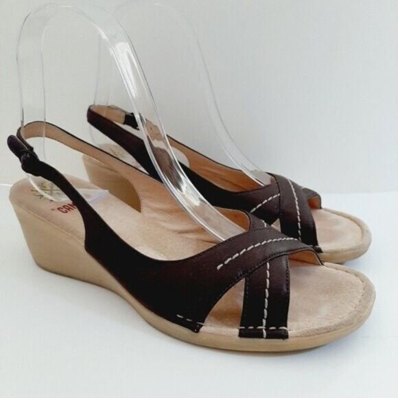 CAMPER Slingback Wedge Sandals Criss-Cross Brown Sz 5.5 - Picture 2 of 15